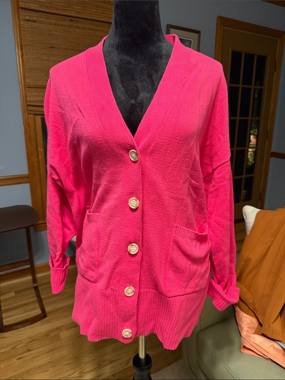 LOFT Hot Pink Button-Front V-Neck Cardigan